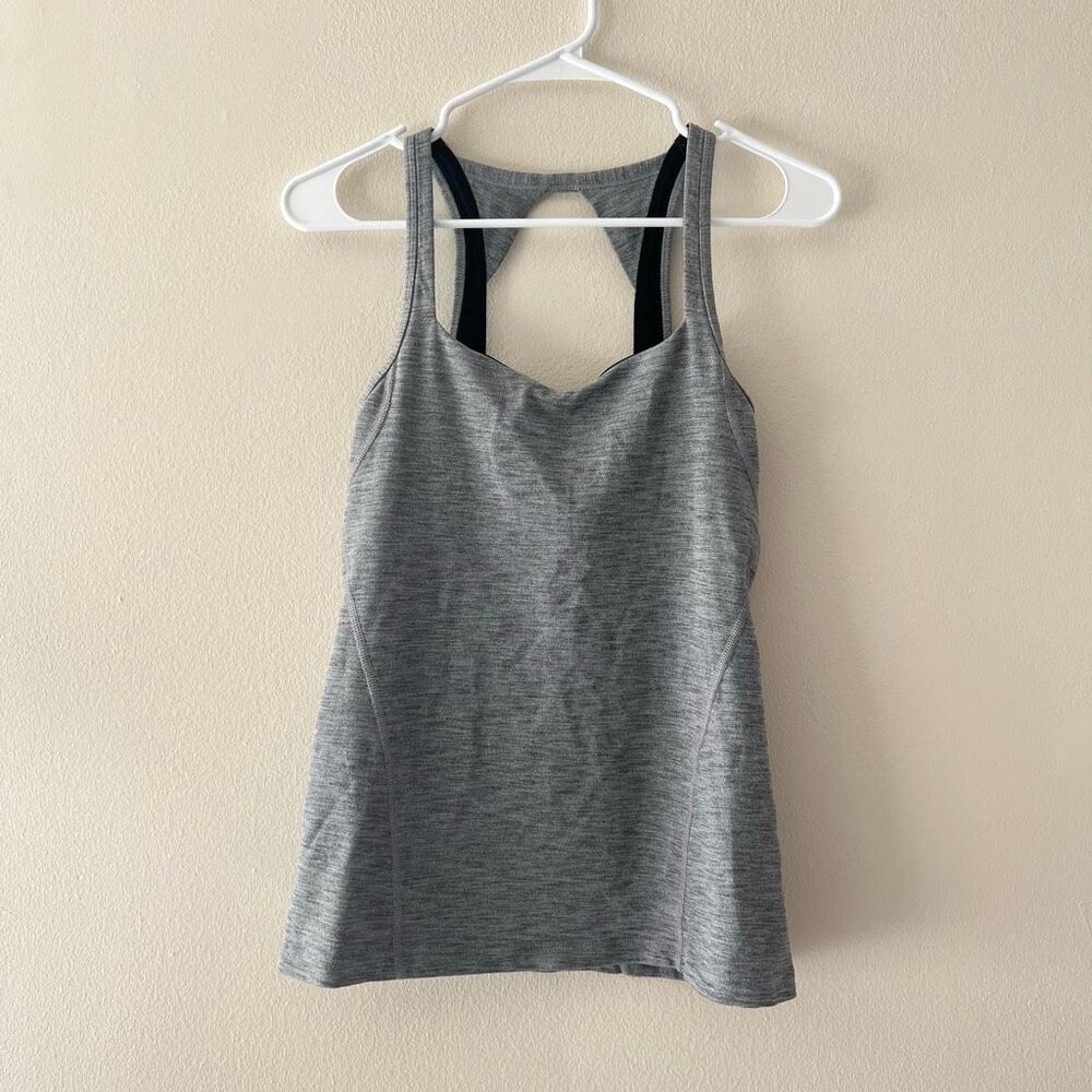 Lorna Jane Womens Heather Cutout Racerback Lined Athletic Tank Top Gray Small